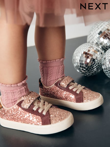 Rose Gold Glitter Standard Fit (F) Elastic Lace Trainers (B57563) | € 18 - € 21