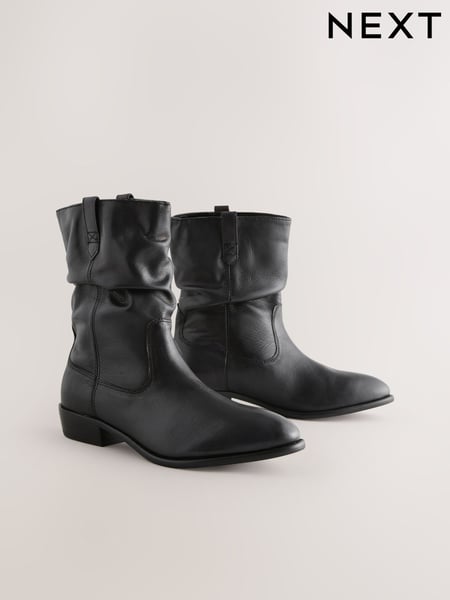 Schwarzes Leder - Forever Comfort® Slouch Ankle Boots (B58652) | 95 €