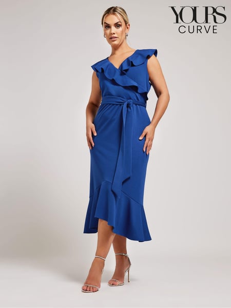 Yours Curve Blue Ruffle Wrap Dress (B59115) | € 37