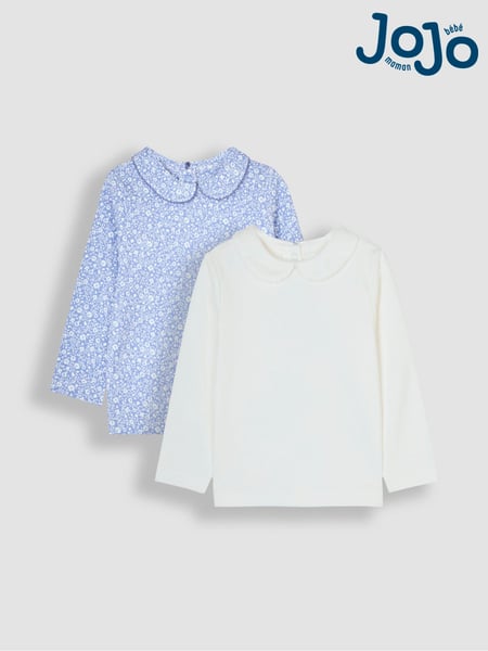 JoJo Maman Bébé Blue 2-Pack Ditsy Floral Peter Pan Tops (B59352) | € 35