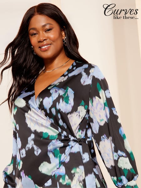 Curves Like These Black Satin Wrap Blouse (B59379) | € 28