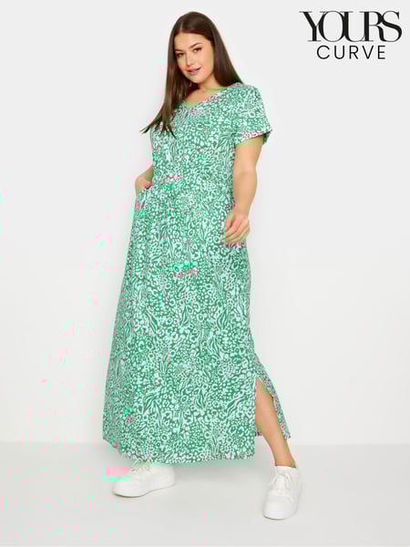 Yours Curve Green 100% Cotton Side Split Drawcord Maxi Dress (B60117) | € 48