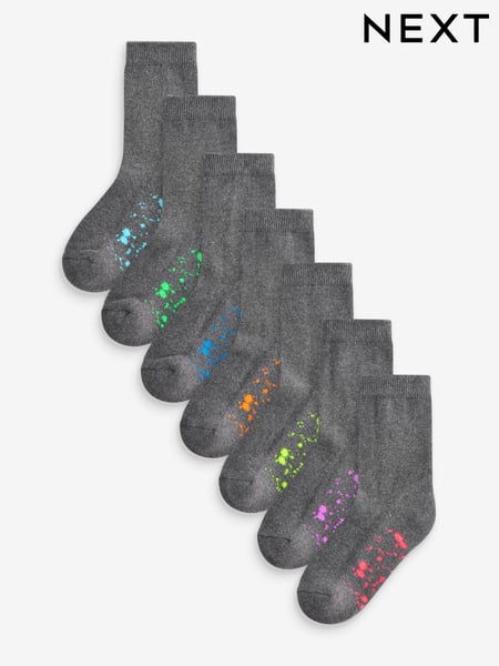 Grey Splat Cotton Rich Cushioned Socks 7 Pack (B60155) | € 14 - € 17