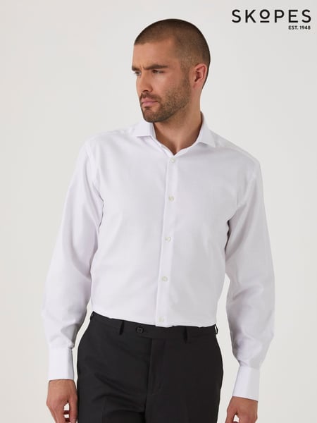 Skopes White Tailored 100% Cotton Double Cuff Dobby Shirt (B60365) | € 76