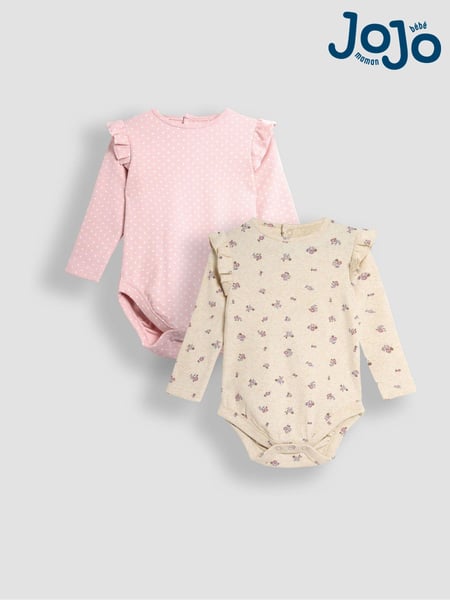 JoJo Maman Bébé Pink Floral & Spot Round Neck Rib Bodies 2 Pack (B60447) | € 34