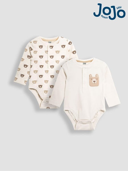 JoJo Maman Bébé Natural Printed Bear And Appliqué Pocket Bodies 2 Pack (B60562) | € 35