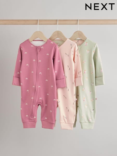 Pastel Character 3 Pack Baby Printed 100% Cotton Zip Sleepsuits (0mths-3yrs) (B60692) | € 27 - € 30