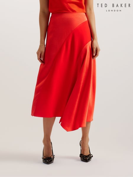 Ted Baker Red Bolsena Satin Midi Skirt With Asymmetric Hem (B61498) | € 39