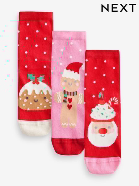 Pink/Red Cotton Rich Christmas Character Ankle Socks 3 Pack (B61573) | € 5 - € 7