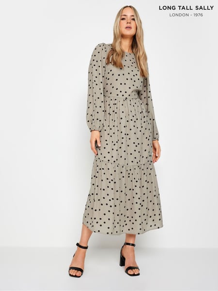 Long Tall Sally Beige Brown Spot Print Tiered Midi Dress (B61752) | € 53