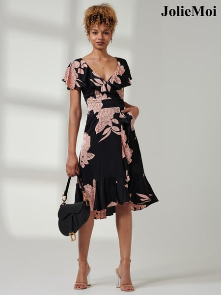 Jolie Moi Pink Deep Plunge V-Neck Midi Dress (B61844) | € 42