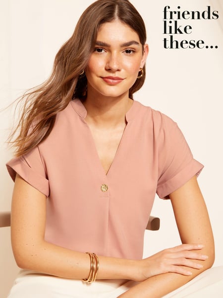 Friends Like These Pink V Neck Roll Sleeve Button Blouse (B62099) | € 41