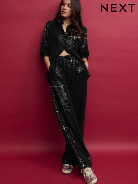 Black Sequin Wide Leg Trousers (B62851) | € 36
