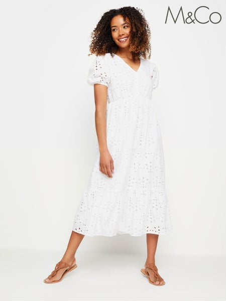 M&Co White 100% Cotton Broderie Anglaise Midi Dress (B63165) | € 70
