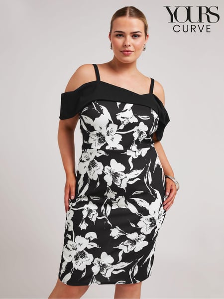 Yours Curve Black LONDON Floral Print Bardot Shift Dress (B63506) | € 89
