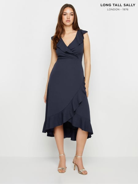 Long Tall Sally Navy Blue Frill Wrap Midi Dress (B64007) | € 31