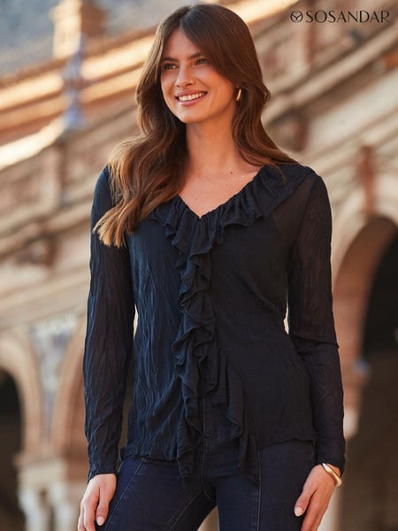 Sosandar Blue Ruffle Detail Blouse (B64599) | € 70