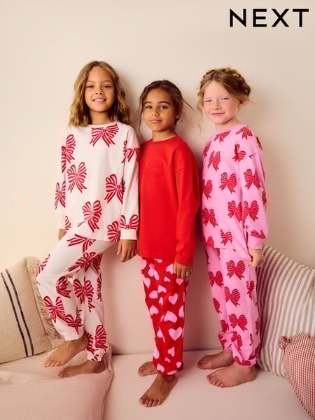 Red Bow/Heart Bow Jogger Pyjamas 3 Pack (3-16yrs) (B65025) | € 28 - € 36