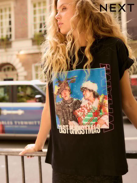 Black 100% Cotton Wham Licence Last Christmas Short Sleeve Graphic T-Shirt (B66020) | € 18