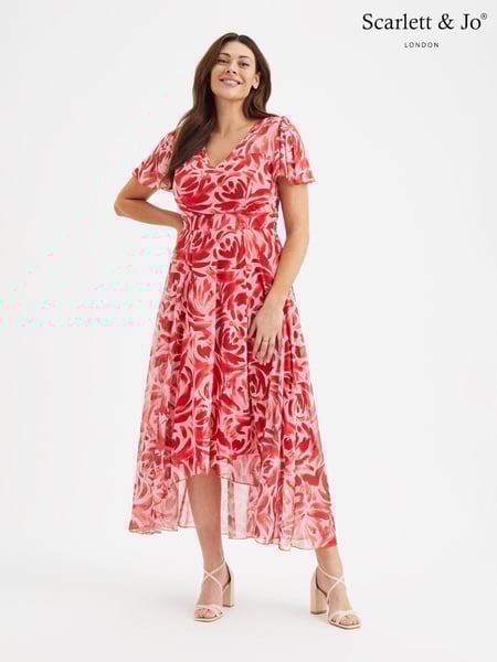 Scarlett & Jo Red Tilly Print Angel Sleeve Sweetheart Dress (B66434) | € 140