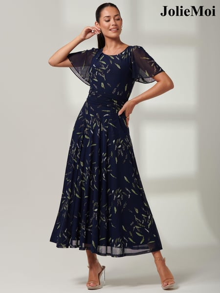 Jolie Moi Blue Elvira Print Mesh Maxi Dress (B66865) | € 139