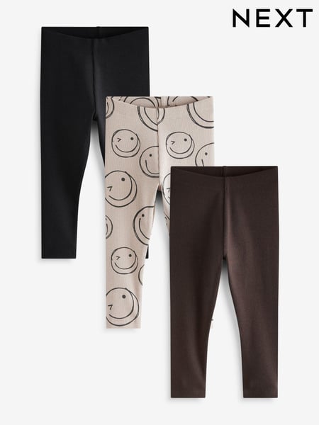 Black/Brown Happy All Over Print Ribbed Leggings 3 Pack (3mths-7yrs) (B67120) | € 14 - € 18