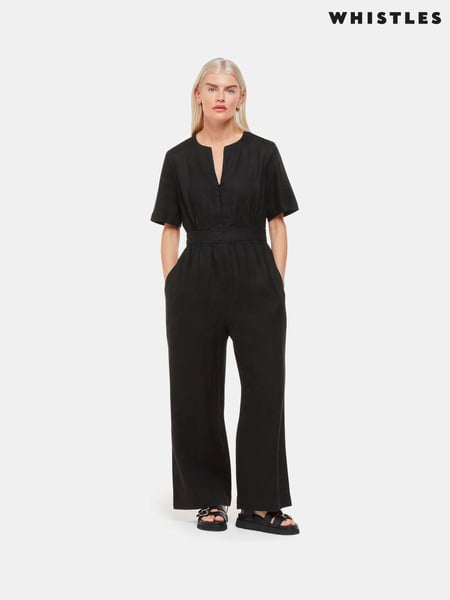 Whistles Black Petite Linen Cosima Jumpsuit (B67865) | € 232