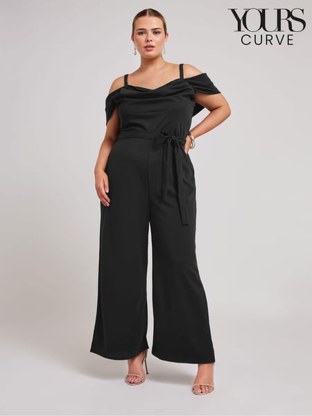 Yours Curve Black Cowl Cold Shoulder Jumpsuit (B68413) | € 83