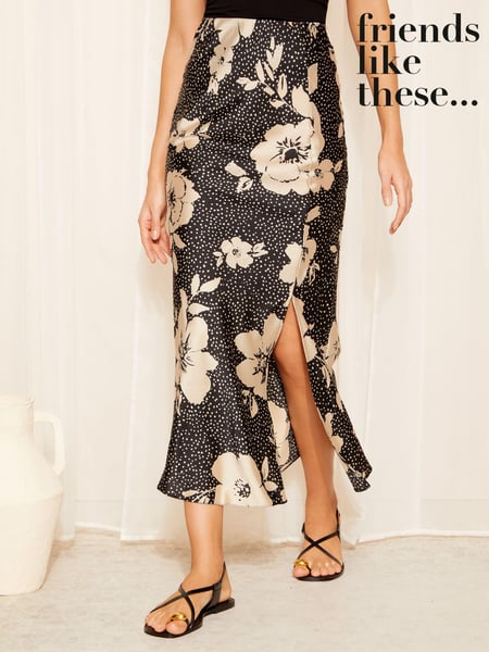 Friends Like These Black/Cream Satin Bias Split Front Midi Skirt (B68709) | € 53
