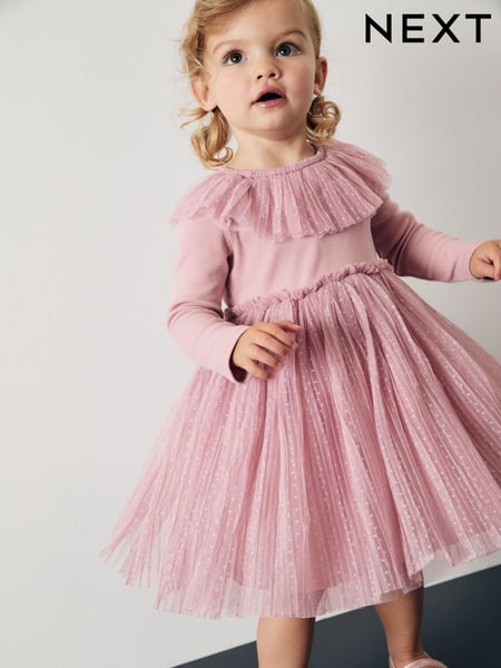 Pink Long Sleeve Mesh Dress (3mths-7yrs) (B68931) | € 18 - € 21