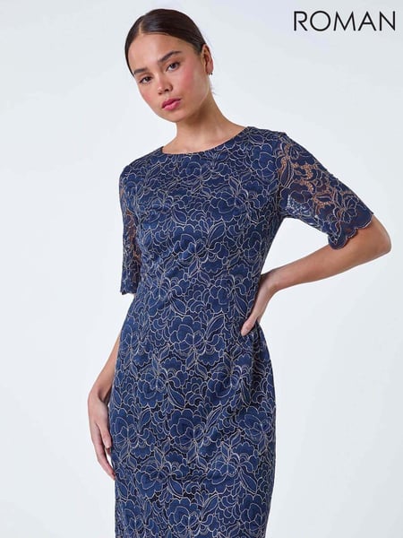 Roman Blue Lace Overlay Shift Dress (B69409) | € 86