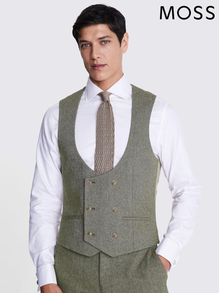 MOSS Sage Green Slim Fit Herringbone Tweed Waistcoat (B69830) | € 140