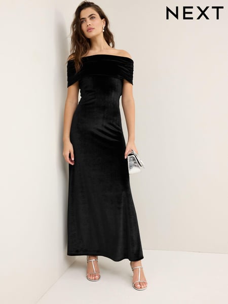 Black Bardot Velvet Maxi Dress (B70534) | € 105