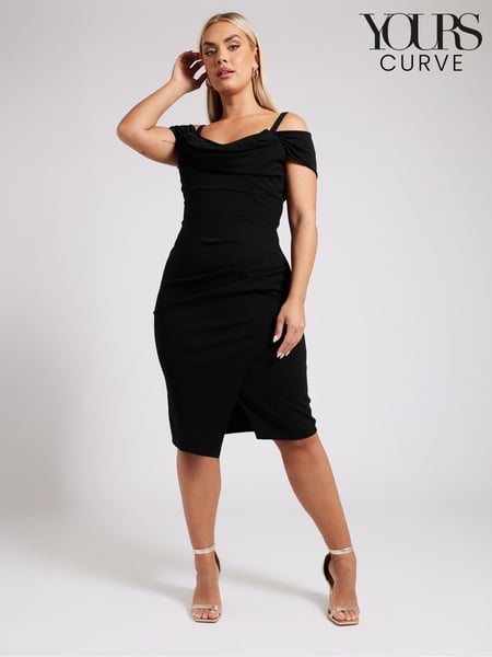 Yours Curve Black Cold Shoulder Ruched Tulip Hem Dress (B70774) | € 78