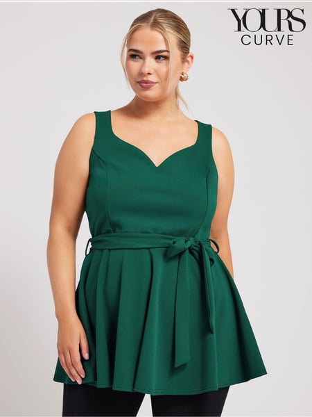 Yours Curve Green Sweetheart Peplum Top (B71111) | € 28