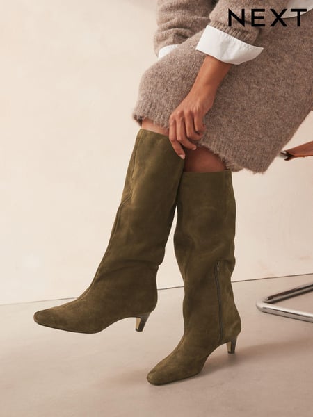 Khaki/Grün, Veloursleder - Forever Comfort® Suede Knee High Heeled Boots (B71595) | 124 €