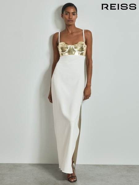 Reiss Off White Valentina Metallic Bustier Maxi Dress (B72090) | € 819
