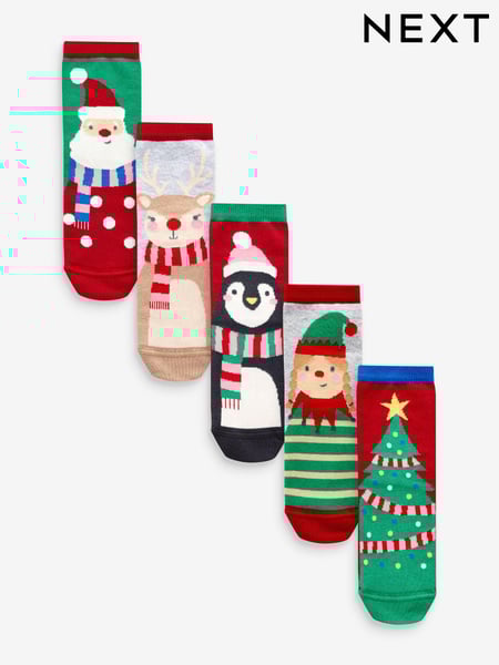 Red/Green Cotton Rich Christmas Character Ankle Socks 5 Pack (B72189) | € 7 - € 9