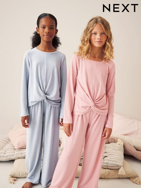 Pink/Grey Twist Front Wide Leg Jersey Pyjamas 2 Pack (6-16yrs) (B72244) | € 23 - € 30