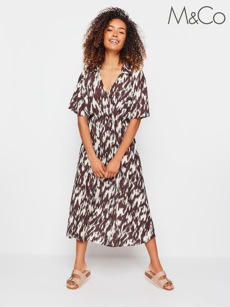 M&Co Brown Printed Collared Shift Dress (B72658) | € 30