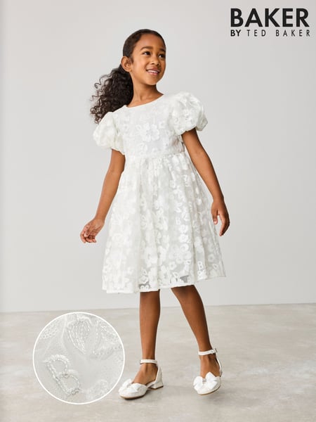 Baker by Ted Baker White Sequin Puff Sleeve Occasion Dress (B73290) | € 109 - € 117
