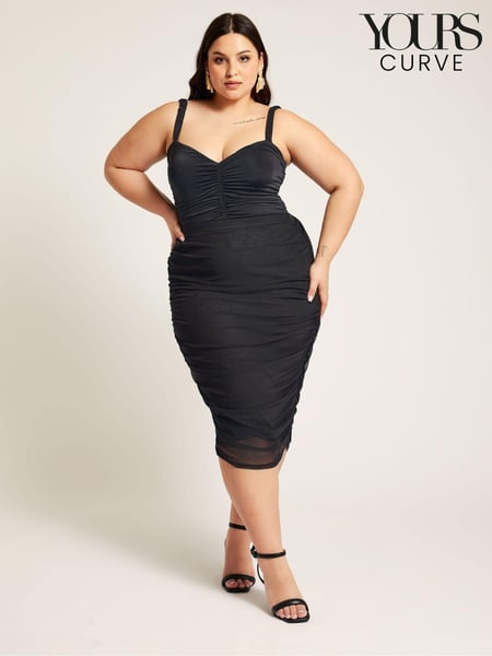 Yours Curve Black Mesh Gathered Midi Skirt (B73693) | € 56