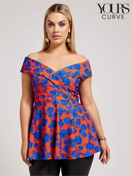 Yours Curve Red Floral Tuxedo Peplum Top (B73836) | € 66