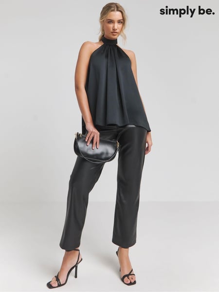 Simply Be Black Halterneck Textured Satin Blouse (B74113) | € 25