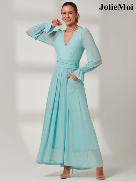 Jolie Moi Light Blue Greta Long Sleeve Mesh Maxi Dress (B74557) | € 139