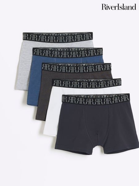 River Island Blue Boys Marl 100% Cotton Boxers 5 Pack (B75616) | € 22 - € 28
