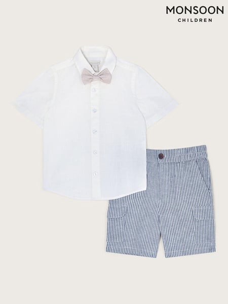Monsoon Blue 3 Piece Smart 100% Cotton Set in Linen Blend (B76041) | € 30 - € 41