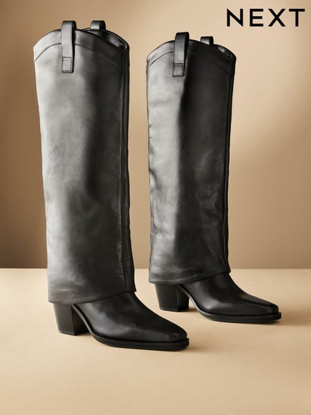 Black Premium Cowboy Gaiter Boho Knee High Boots (B77120) | € 68