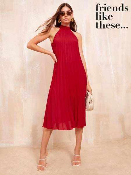Friends Like These Red Halter Neck Pleated Midi Dress (B77382) | € 43