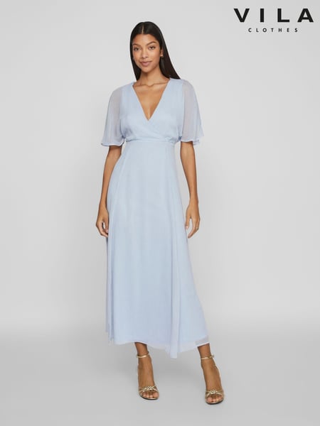 VILA Light Blue Angel Sleeve Midi Occasion Dress (B77413) | € 43